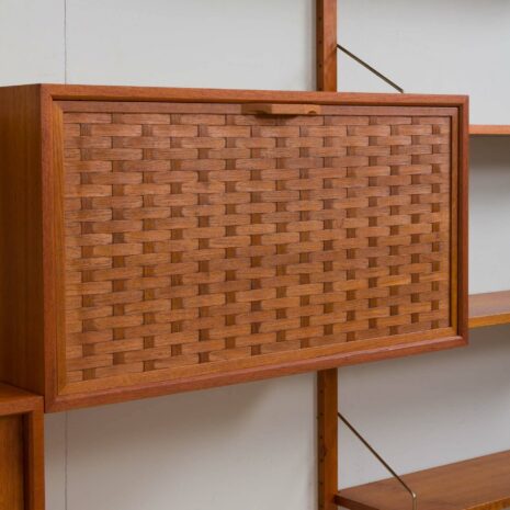 22401 Cadovius Unité murale en teck à 3 travées avec un bureau secrétaire, Danemark, Poul Cadovius Cado, 1960-12 Cadovius bay unité murale en teck avec un secrétaire bureau cabinet de bar Danemark Poul Cadovius Cado s