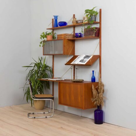 22380 Preben Sorensen two bay teak wall unit with desk-2 Preben Sorensen two bay teak wall unit with desk