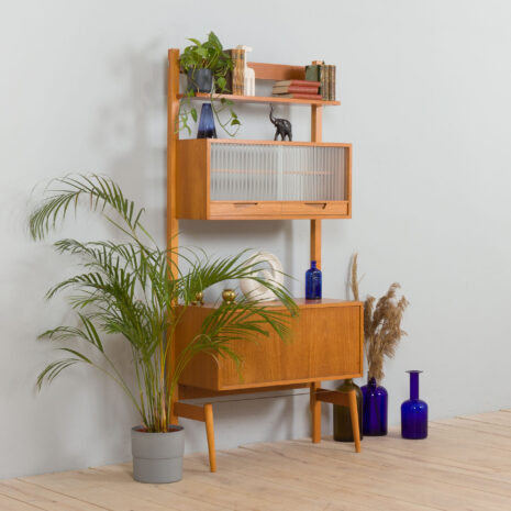 21431-Scandinavian-2-bay-free-standing-wall-unit-in-teak-with-3-cabinets-hidden-bar-cabinet-and-2-shelves-2 Scandinavian bay free standing wall unit in teak with cabinets hidden bar cabinet and shelves scaled