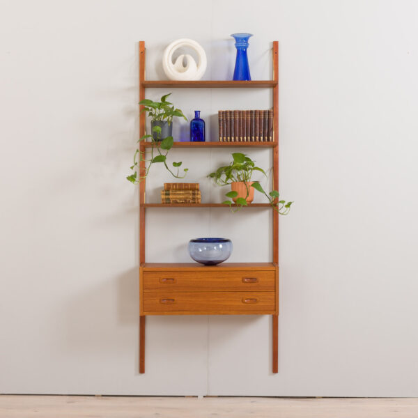 Danish mid century teak entry wall unit in the style of P