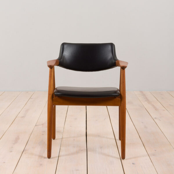 Danish mid century Solid Teak Armchair by Erik Kierkegaard in black leather s  scaled