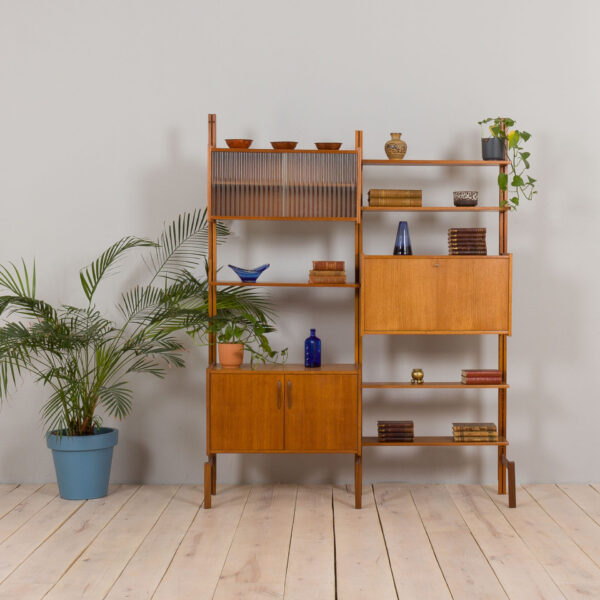 Scandinavian modular Wall Unit in Teak with  Cabinets and  shelves by Sven Andersen for Rival Brodrene Jatogs Norway s   scaled