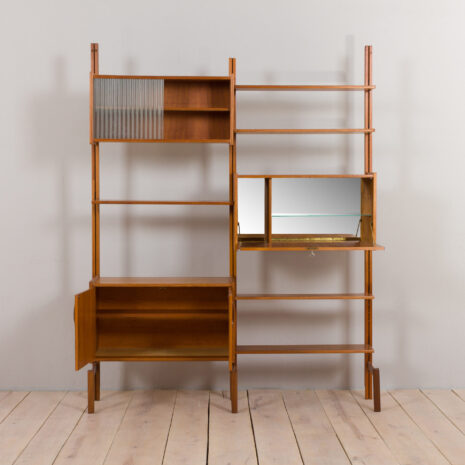 22390 Scandinavian modular Wall Unit in Teak with 3 Cabinets and 5 shelves by Sven Andersen for Rival Brodrene Jatogs, Norway, 1960s-4 Scandinavian modular Wall Unit in Teak with Cabinets and shelves by Sven Andersen for Rival Brodrene Jatogs Norway s scaled