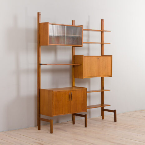 22390 Scandinavian modular Wall Unit in Teak with 3 Cabinets and 5 shelves by Sven Andersen for Rival Brodrene Jatogs, Norway, 1960s-6 Scandinavian modular Wall Unit in Teak with Cabinets and shelves by Sven Andersen for Rival Brodrene Jatogs Norway s scaled