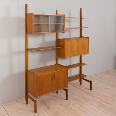 22390 Scandinavian modular Wall Unit in Teak with 3 Cabinets and 5 shelves by Sven Andersen for Rival Brodrene Jatogs, Norway, 1960s-7 Scandinavian modular Wall Unit in Teak with Cabinets and shelves by Sven Andersen for Rival Brodrene Jatogs Norway s scaled