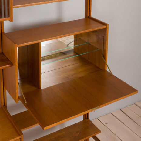 22390 Scandinavian modular Wall Unit in Teak with 3 Cabinets and 5 shelves by Sven Andersen for Rival Brodrene Jatogs, Norway, 1960s-9 Scandinavian modular Wall Unit in Teak with Cabinets and shelves by Sven Andersen for Rival Brodrene Jatogs Norway s scaled