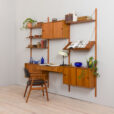 Threebay home office teak wall unit in Cadovius Sorensen style with a desk and cabinets and modular shelving Denmark s scaled