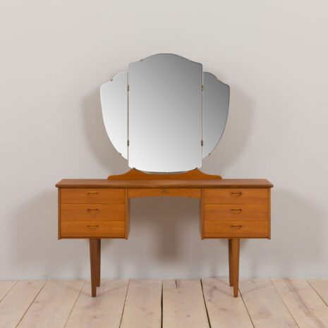 22480 Vintage Scandinavian teak dressing table with adjustable mirrors and 6 drawers, Denmark 1960s-3 22480 Vintage Scandinavian teak dressing table with adjustable mirrors and 6 drawers, Denmark 1960s-3