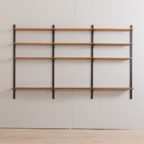 22264 Danish mid century 3 bay teak wall unit with 12 teak shelves, 1970s-3 22264 Danish mid century 3 bay teak wall unit with 12 teak shelves, 1970s-3