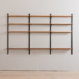 22264 Danish mid century 3 bay teak wall unit with 12 teak shelves, 1970s-3