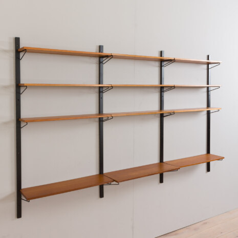 22264 Danish mid century 3 bay teak wall unit with 12 teak shelves, 1970s-5 22264 Danish mid century 3 bay teak wall unit with 12 teak shelves, 1970s-5