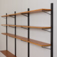22264 Danish mid century 3 bay teak wall unit with 12 teak shelves, 1970s-6