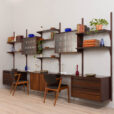 22407 Rosewood Modular Shelving System with 5 cabinets by Poul Cadovius 5 bay wall unit for CADO, Denmark 1960s-1