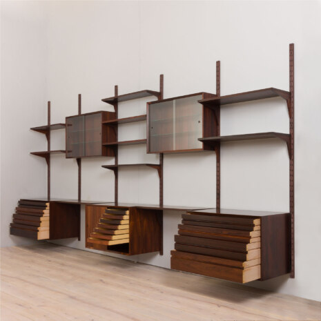 22407 Rosewood Modular Shelving System with 5 cabinets by Poul Cadovius 5 bay wall unit for CADO, Denmark 1960s-7 22407 Rosewood Modular Shelving System with 5 cabinets by Poul Cadovius 5 bay wall unit for CADO, Denmark 1960s-7