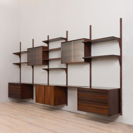 22407 Rosewood Modular Shelving System with 5 cabinets by Poul Cadovius 5 bay wall unit for CADO, Denmark 1960s-9 22407 Rosewood Modular Shelving System with 5 cabinets by Poul Cadovius 5 bay wall unit for CADO, Denmark 1960s-9