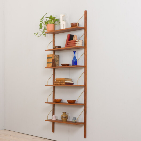 Danish vintage teak wall unit with 6 shelves, PS Sorensen shelving system in Cadovius style, 1960s