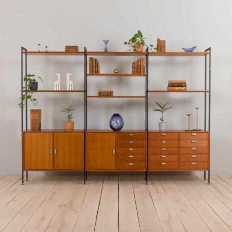 22492 Large Italian freestanding 3 bay wall unit in teak , 1960s-1 22492 Large Italian freestanding 3 bay wall unit in teak , 1960s-1