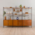 22492 Large Italian freestanding 3 bay wall unit in teak , 1960s-1