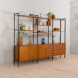 22492 Large Italian freestanding 3 bay wall unit in teak , 1960s-2