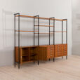 22492 Large Italian freestanding 3 bay wall unit in teak , 1960s-4