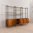 22492 Large Italian freestanding 3 bay wall unit in teak , 1960s-5