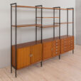 22492 Large Italian freestanding 3 bay wall unit in teak , 1960s-8