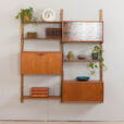 23007 Modular Danish vintage teak bookshelf wall unit in teak with 3 cabinets and 3 shelves,1950-60s-2