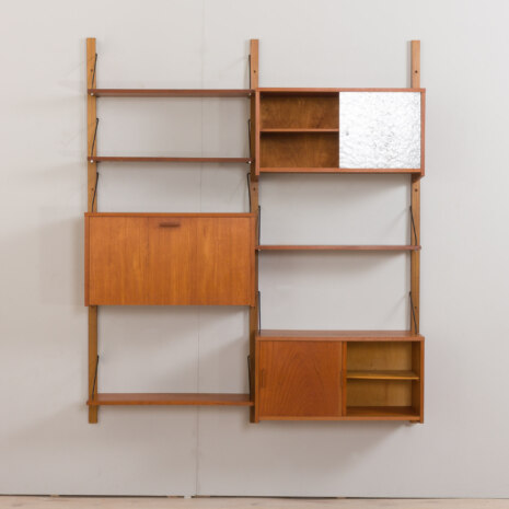 23007 Modular Danish vintage teak bookshelf wall unit in teak with 3 cabinets and 3 shelves,1950-60s-5 23007 Modular Danish vintage teak bookshelf wall unit in teak with 3 cabinets and 3 shelves,1950-60s-5
