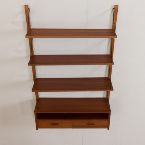 23008 Danish vintage teak entry shelving unit in with a console and 3 shelves, 1960s-7 23008 Danish vintage teak entry shelving unit in with a console and 3 shelves, 1960s-7