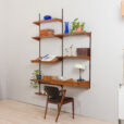 23032 Vintage modular Danish bookcase - wall shelving in teak with a desk and display shelf, K. Kristiansen for FM mobler, 1960s-2