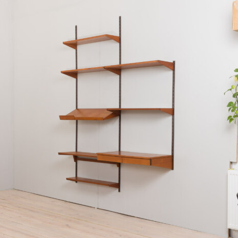 23032 Vintage modular Danish bookcase - wall shelving in teak with a desk and display shelf, K. Kristiansen for FM mobler, 1960s-3 23032 Vintage modular Danish bookcase - wall shelving in teak with a desk and display shelf, K. Kristiansen for FM mobler, 1960s-3