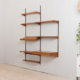 23032 Vintage modular Danish bookcase - wall shelving in teak with a desk and display shelf, K. Kristiansen for FM mobler, 1960s-3