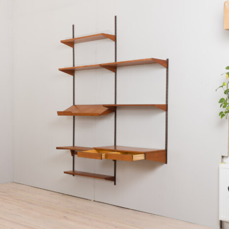 23032 Vintage modular Danish bookcase - wall shelving in teak with a desk and display shelf, K. Kristiansen for FM mobler, 1960s-4 23032 Vintage modular Danish bookcase - wall shelving in teak with a desk and display shelf, K. Kristiansen for FM mobler, 1960s-4