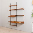 23032 Vintage modular Danish bookcase - wall shelving in teak with a desk and display shelf, K. Kristiansen for FM mobler, 1960s-4