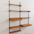 23032 Vintage modular Danish bookcase - wall shelving in teak with a desk and display shelf, K. Kristiansen for FM mobler, 1960s-7