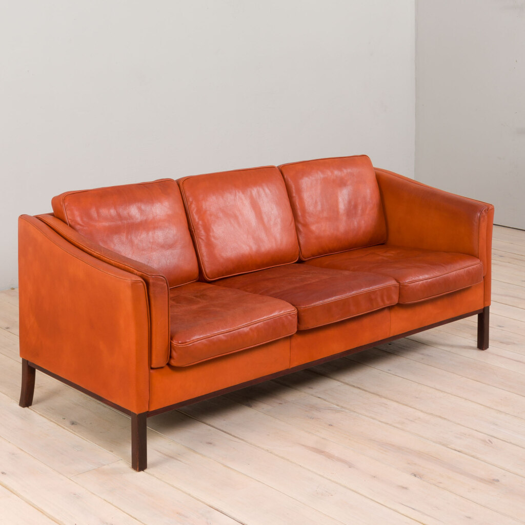 Vintage Brown aniline leather sofa by Mogens Hansen, Denmark, 1970s