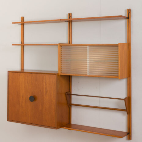 22194 Modular vintage bookcase in teak, wall shelving system with 2 cabinets, Sven Andersen Møbelfabrikk, Norway, 1960s-10 22194 Modular vintage bookcase in teak, wall shelving system with 2 cabinets, Sven Andersen Møbelfabrikk, Norway, 1960s-10