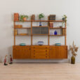 23009 Vintage Danish modular teak bookcase, system of 7 wall shelves _ 4 cabinets 75cm wide each, 1970s-1