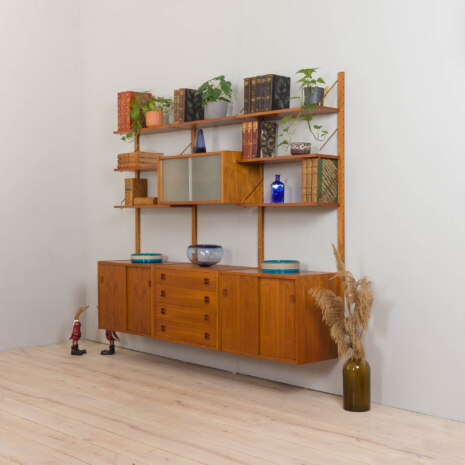23009 Vintage Danish modular teak bookcase, system of 7 wall shelves _ 4 cabinets 75cm wide each, 1970s-2 23009 Vintage Danish modular teak bookcase, system of 7 wall shelves _ 4 cabinets 75cm wide each, 1970s-2