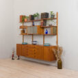 23009 Vintage Danish modular teak bookcase, system of 7 wall shelves _ 4 cabinets 75cm wide each, 1970s-2