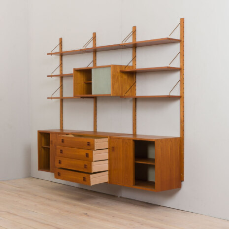 23009 Vintage Danish modular teak bookcase, system of 7 wall shelves _ 4 cabinets 75cm wide each, 1970s-5 23009 Vintage Danish modular teak bookcase, system of 7 wall shelves _ 4 cabinets 75cm wide each, 1970s-5