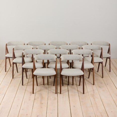 23012 Set of 14 mid-century Danish teak dining chairs by Th. Harlev for FARSTRUP MØBLER in blue wool,1950s-1 23012 Set of 14 mid-century Danish teak dining chairs by Th. Harlev for FARSTRUP MØBLER in blue wool,1950s-1
