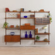 23036 Vintage Danish modern modular teak bookcase, system of 9 wall shelves _ 3 cabinets by K. Kristiansen for FM Mobler, 1960s v.3-1