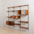 23036 Vintage Danish modern modular teak bookcase, system of 9 wall shelves _ 3 cabinets by K. Kristiansen for FM Mobler, 1960s v.3-4