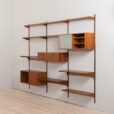 23036 Vintage Danish modern modular teak bookcase, system of 9 wall shelves _ 3 cabinets by K. Kristiansen for FM Mobler, 1960s v.3-5