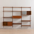 23036 Vintage Danish modern modular teak bookcase, system of 9 wall shelves _ 3 cabinets by K. Kristiansen for FM Mobler, 1960s v.3-6