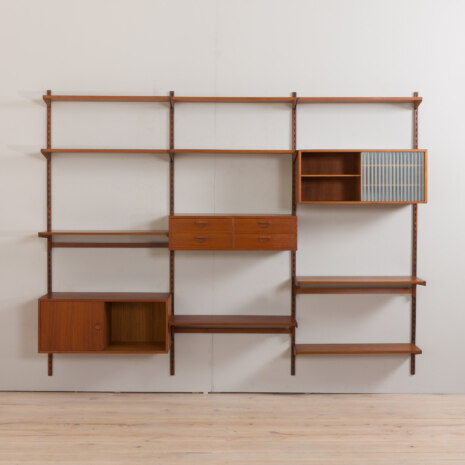23036 Vintage Danish modern modular teak bookcase, system of 9 wall shelves _ 3 cabinets by K. Kristiansen for FM Mobler, 1960s v.3-7 23036 Vintage Danish modern modular teak bookcase, system of 9 wall shelves _ 3 cabinets by K. Kristiansen for FM Mobler, 1960s v.3-7
