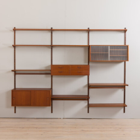 23036 Vintage Danish modern modular teak bookcase, system of 9 wall shelves _ 3 cabinets by K. Kristiansen for FM Mobler, 1960s v.3-8 23036 Vintage Danish modern modular teak bookcase, system of 9 wall shelves _ 3 cabinets by K. Kristiansen for FM Mobler, 1960s v.3-8