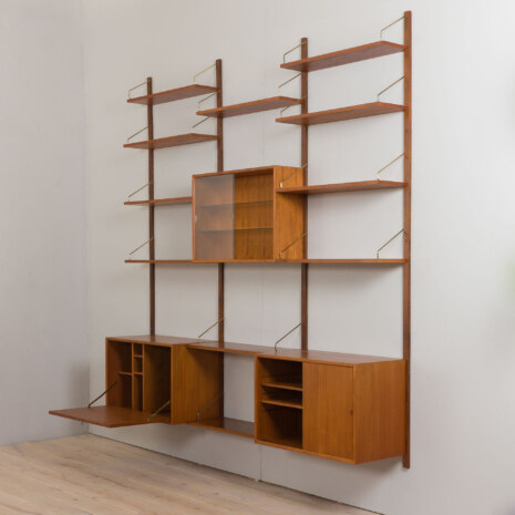 23053 Poul Cadovious extra large teak three bay wall bookshelf with bar cabinet for Cado, Denmark 1960s-4 23053 Poul Cadovious extra large teak three bay wall bookshelf with bar cabinet for Cado, Denmark 1960s-4