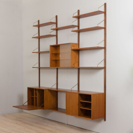 23053 Poul Cadovious extra large teak three bay wall bookshelf with bar cabinet for Cado, Denmark 1960s-5 23053 Poul Cadovious extra large teak three bay wall bookshelf with bar cabinet for Cado, Denmark 1960s-5